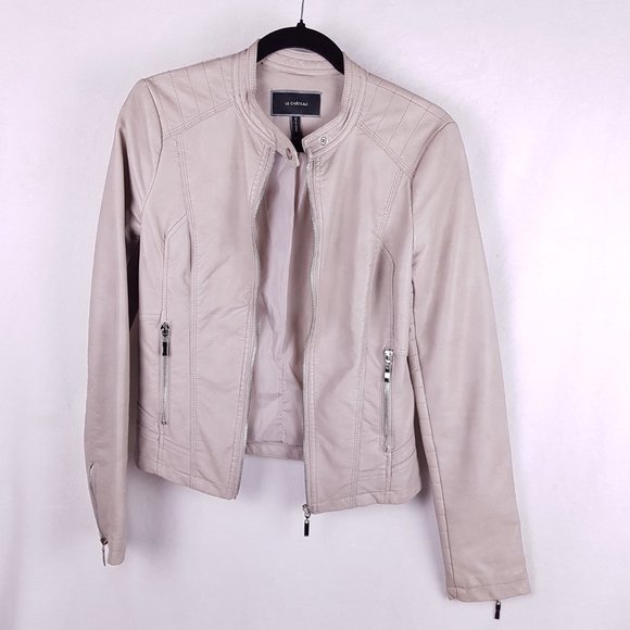 LE CHATEAU | Faux leather white moto jacket zippers size XS - Picture 2 of 8